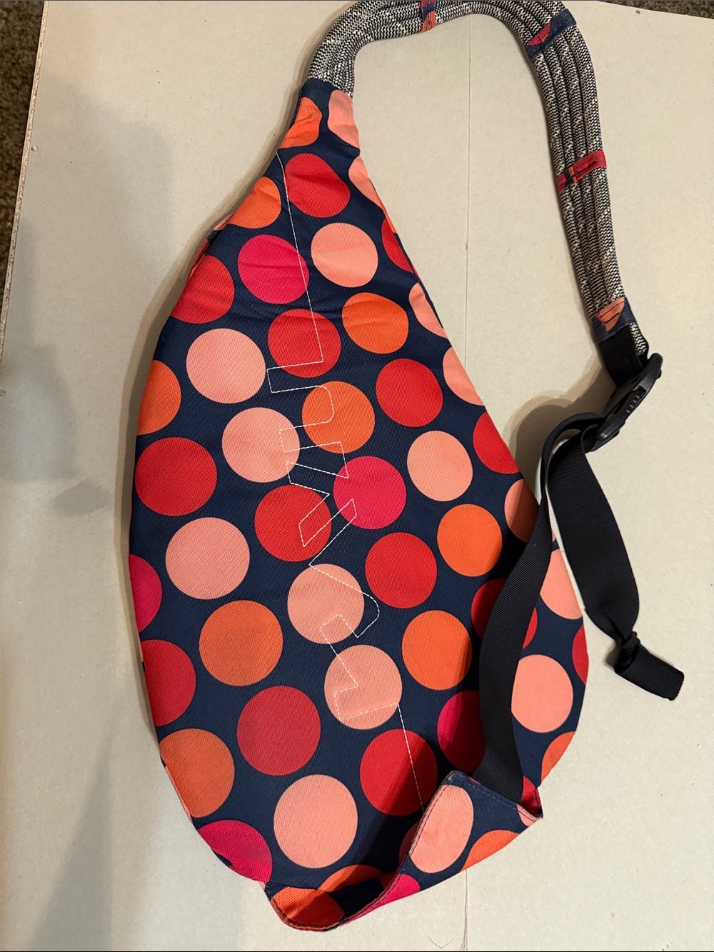 Kavu Navy Sling Bag with Coral and Red Dots - Picture 5 of 5